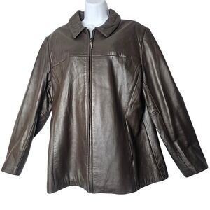 Wilsons Leather Womens‎ XL Dark Brown Genuine Leather Classic Zip Jacket